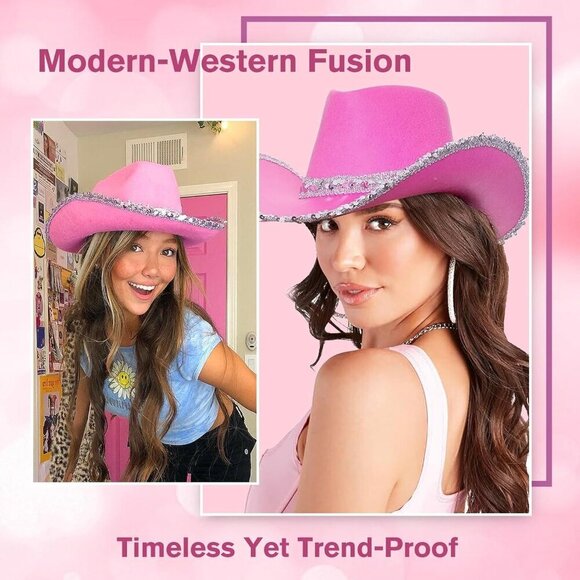 Pink Cowgirl Hat with Rhinestones for Women Western Outfit Accessories main image 4